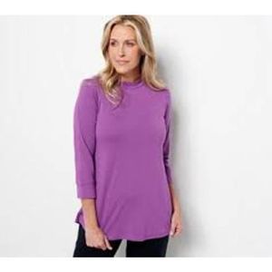 LOGO Principles by Lori Goldstein 3/4 Sleeve Mock NECK women'sTOP purple sap